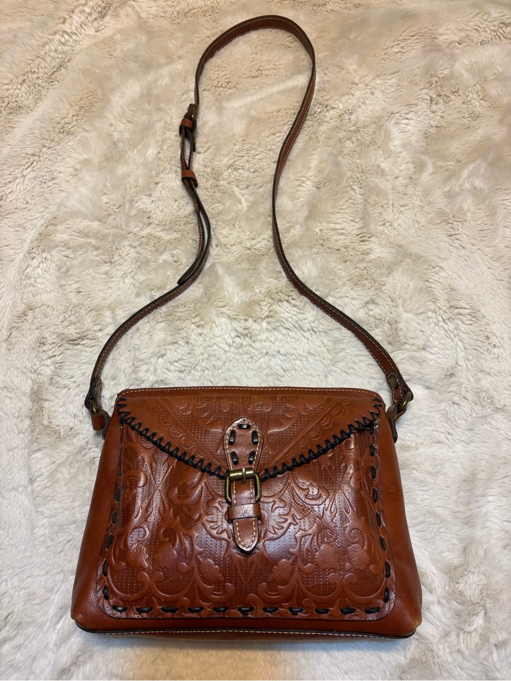 Patricia Nash Avellino Florence Leather Crossbody Bag Embossed Western Brown